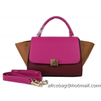 Celine Original Leather Trapeze Bag CL8726 Rose&Wine&Wheat