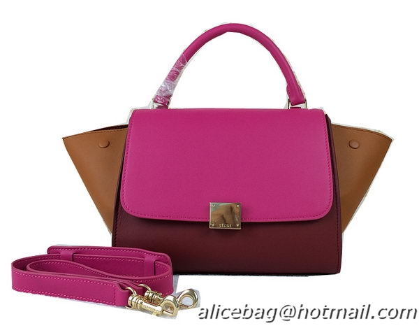 Celine Original Leather Trapeze Bag CL8726 Rose&Wine&Wheat