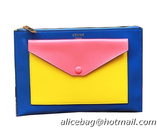 Celine Pocket Handbag in Seashell Smooth Calfskin 17538 Pink&Blue