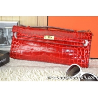 Hermes Kelly Clutch Bag Croco Leather K31 Red