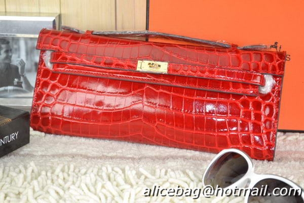 Hermes Kelly Clutch Bag Croco Leather K31 Red