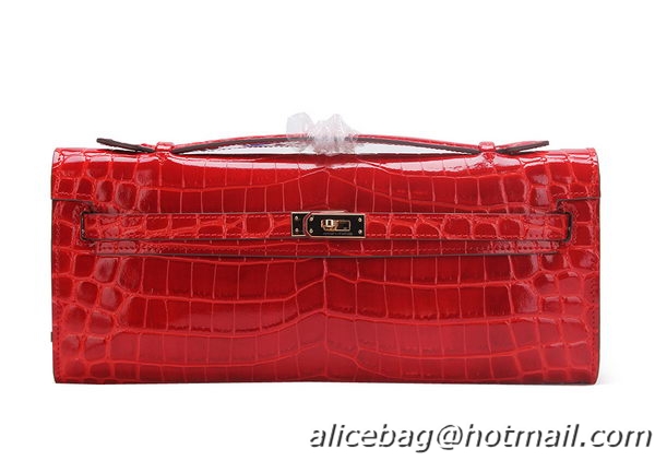 Hermes Kelly Clutch Bag Croco Leather K1002 Red