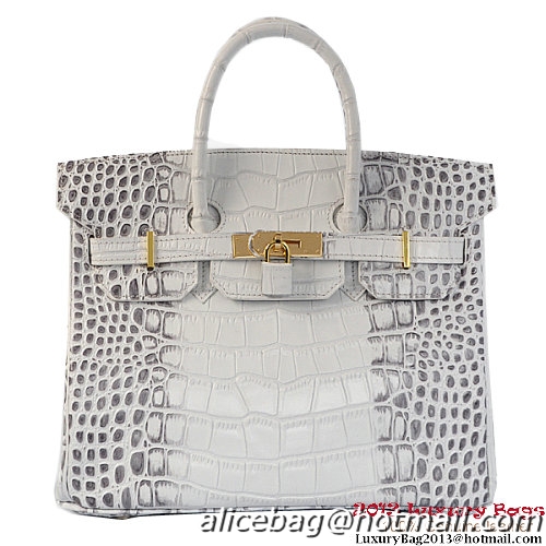 Hermes Birkin 30CM Tote Bag Croco Grey Leather H30 Gold