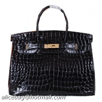 Hermes Birkin 35CM Tote Bag Shiny Croco Leather H35C Black