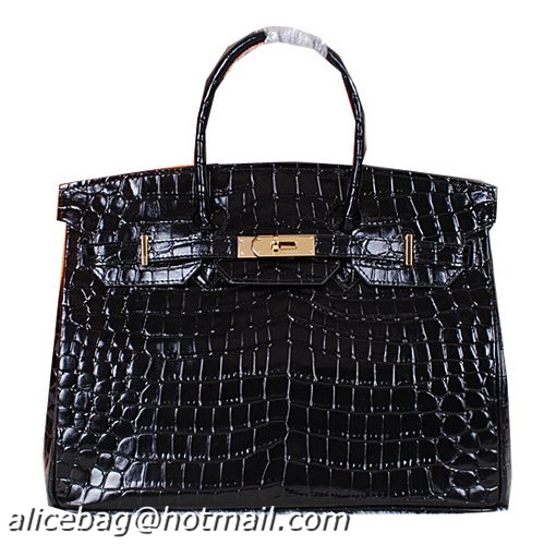 Hermes Birkin 35CM Tote Bag Shiny Croco Leather H35C Black