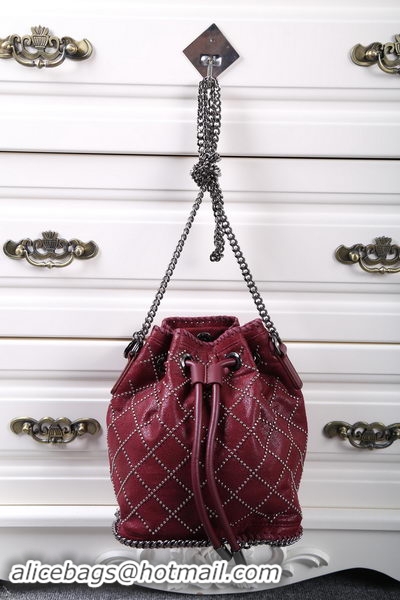 Top Design Stella McCartney Falabella Studded Quilted Bucket Bag SMC013 Wine