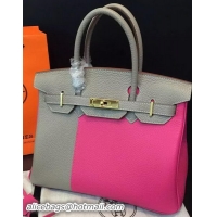 Traditional Discount Hermes Birkin 35CM Tote Bag Litchi Leather HB35TT Rose&Grey