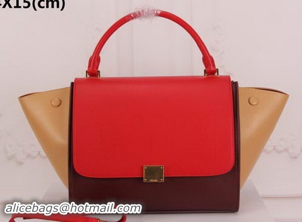 Big Discount Celine Trapeze Bag Original Suede Leather CT3342 Red&Brown&Apricot