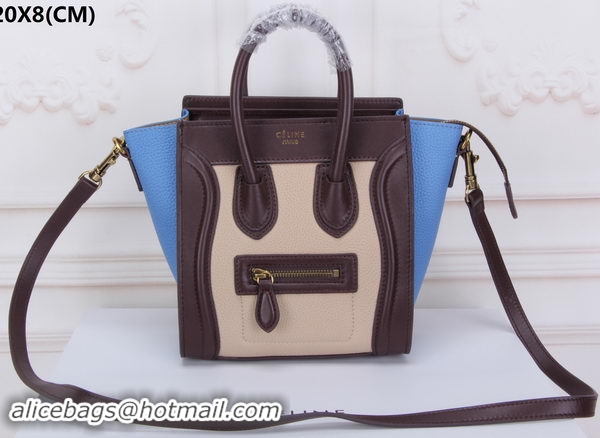 Expensive Celine Luggage Nano Tote Bag Original Leather CLY33081S Apricot&Black&Blue