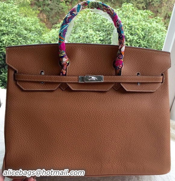 Modern Hermes Birkin 40CM Bag Wheat Litchi Leather BK40 Silver