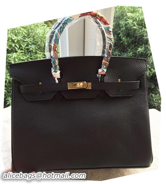 Grade Quality Hermes Birkin 35CM Tote Bag Black Litchi Leather BK35 Gold