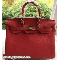 Stylish Hermes Birkin 35CM Tote Bag Red Litchi Leather BK35 Gold