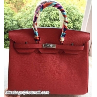 Refined Hermes Birkin 35CM Tote Bag Red Litchi Leather BK35 Silver