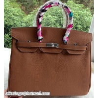 Buy Luxury Hermes Birkin 35CM Tote Bag Brown Litchi Leather BK35 Silver