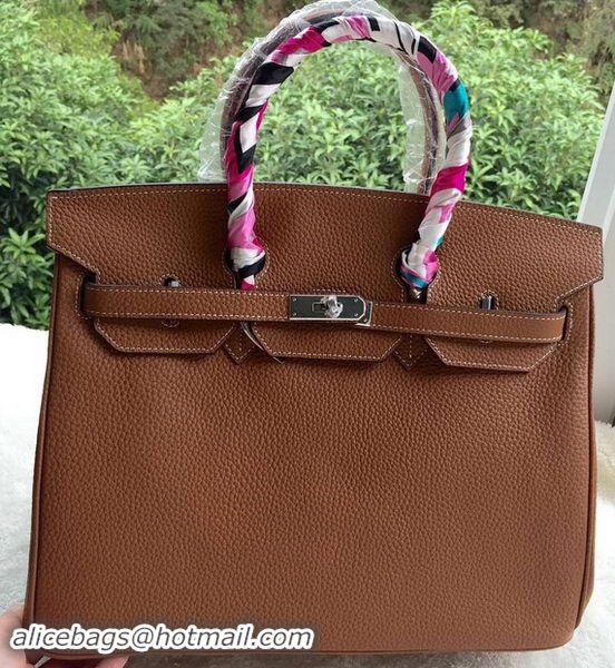 Buy Luxury Hermes Birkin 35CM Tote Bag Brown Litchi Leather BK35 Silver