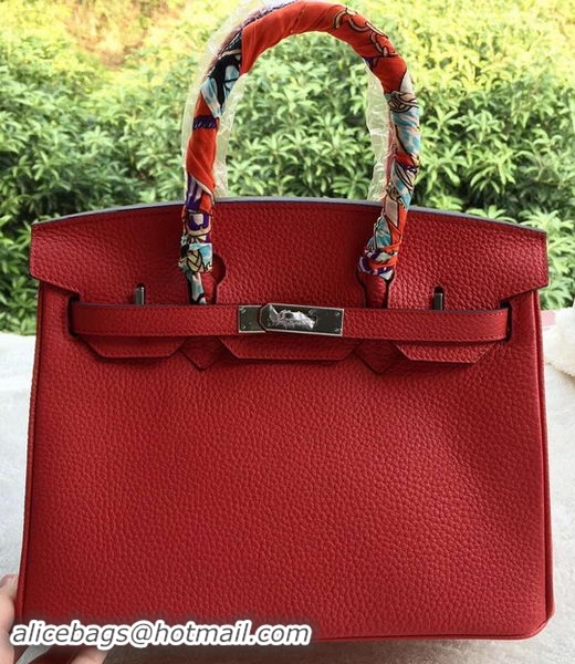 Luxury Hermes Birkin 30CM Tote Bags Red Calfskin Leather BK30 Silver