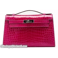 Expensive Hermes MINI Kelly 22cm Clutch Croco Leather KL22 Rose