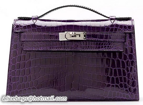 Comfortable Hermes MINI Kelly 22cm Clutch Croco Leather KL22 Purple