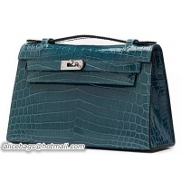 Best Hermes MINI Kelly 22cm Clutch Croco Leather KL22 Green