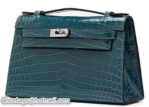 Best Hermes MINI Kelly 22cm Clutch Croco Leather KL22 Green