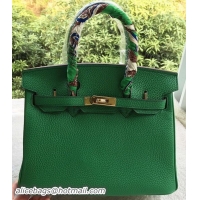 Buy New Cheap Hermes Birkin 30CM Tote Bags Green Calfskin Leather BK30 Gold