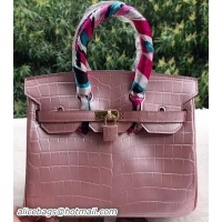 Top Grade Hermes Birkin 25CM Tote Bag Croco Leather H25TCO Pink