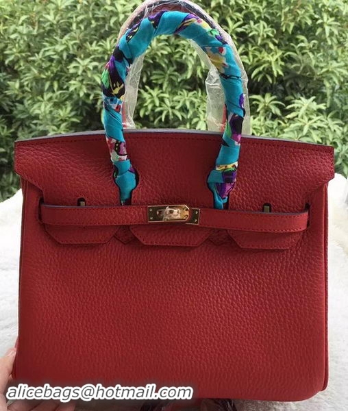 Classic Hermes Birkin 25CM Tote Bag Litchi Leather H25T Red