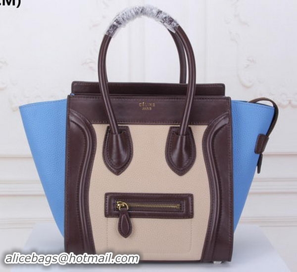 Crafted Celine Luggage Micro Tote Bag Original Leather CLY33081M Apricot&Wine&Blue