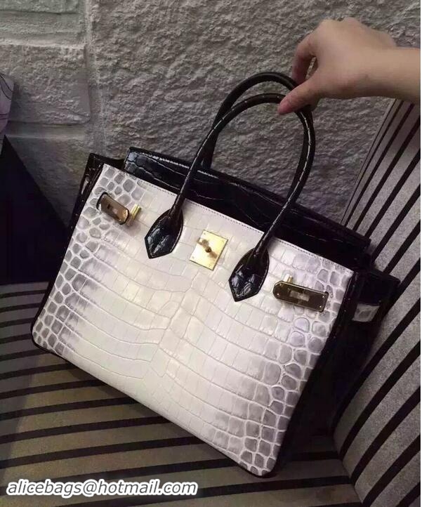 Low Cost Hermes Birkin 30CM Shoulder Bag White&Black Croco Leather H30 Gold