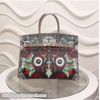 Traditional Discount Hermes Birkin 35CM Tote Bag Litchi Leather HB35GP Owl Pattern