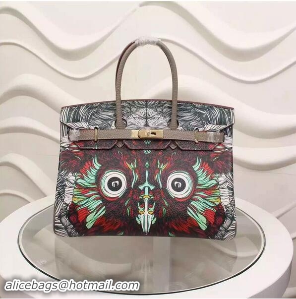 Traditional Discount Hermes Birkin 35CM Tote Bag Litchi Leather HB35GP Owl Pattern