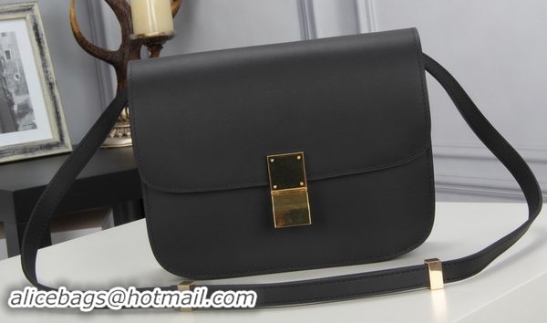 Refined Celine Classic Box Flap Bag Calfskin Leather C3369 Black