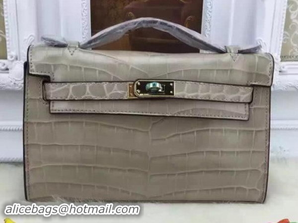 Generous Hermes MINI Kelly 22cm Tote Bag Croco Leather KL22 Grey