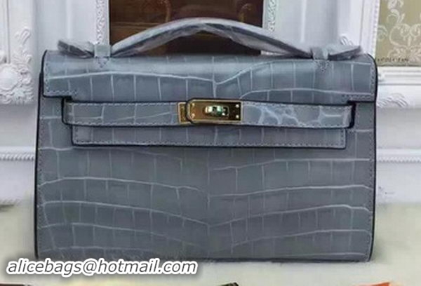 Fashion Hermes MINI Kelly 22cm Tote Bag Croco Leather KL22 SkyBlue