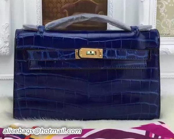 Discount Fashion Hermes MINI Kelly 22cm Tote Bag Croco Leather KL22 Blue