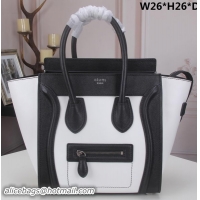 Best Product Celine Luggage Micro Tote Bag Original Litchi Leather CLY33081M White&Black