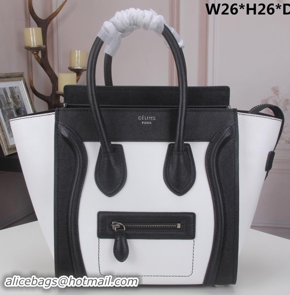 Best Product Celine Luggage Micro Tote Bag Original Litchi Leather CLY33081M White&Black