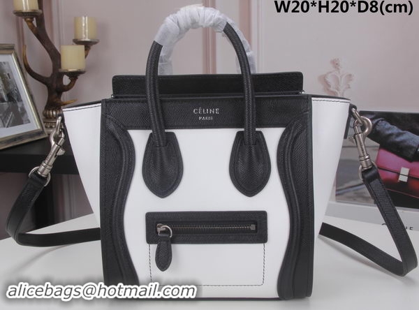 Stylish Celine Luggage Nano Tote Bag Original Leather CLY33081S White&Black