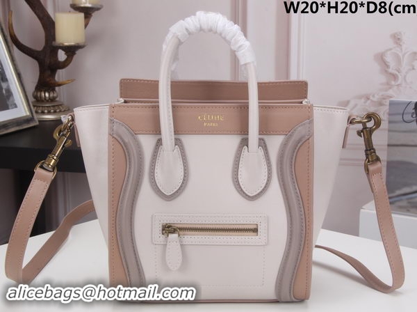 Comfortable Celine Luggage Nano Tote Bag Original Leather CLY33081S White&Camel