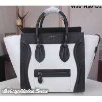 Buy Luxury Celine Luggage Mini Tote Bag Original Litchi Leather CLY33081L White&Black