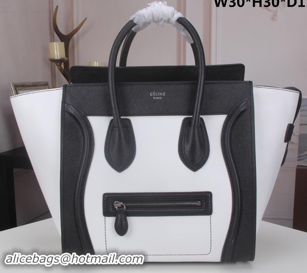 Buy Luxury Celine Luggage Mini Tote Bag Original Litchi Leather CLY33081L White&Black