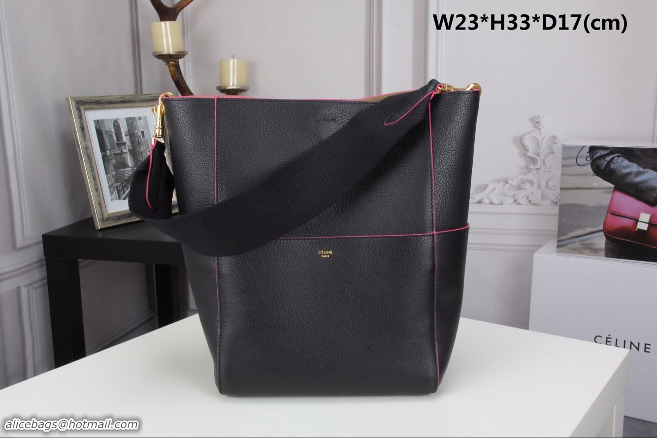 Grade Quality CELINE Sangle Seau Bag in Original Goat Leather C3360 Black