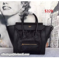 Fashion Celine Luggage Micro Tote Bag Suede Leather Black