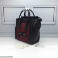 Classic Specials Celine Luggage Micro Tote Bag Suede Leather Black&Burgundy