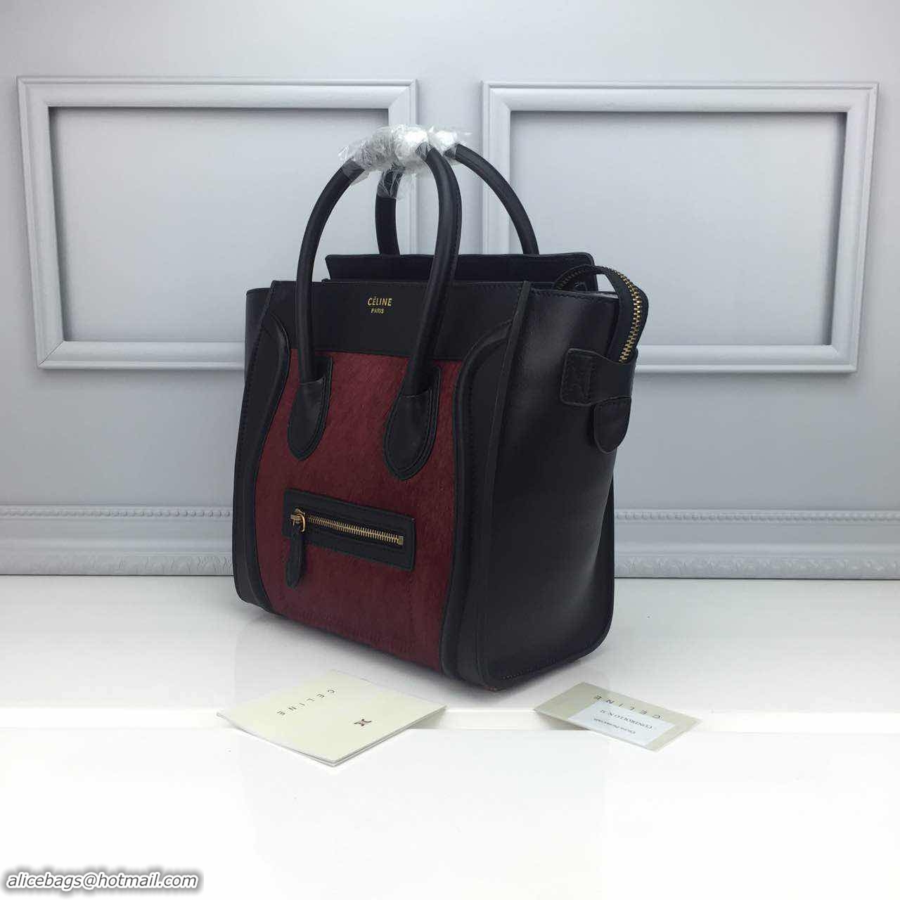 Classic Specials Celine Luggage Micro Tote Bag Suede Leather Black&Burgundy