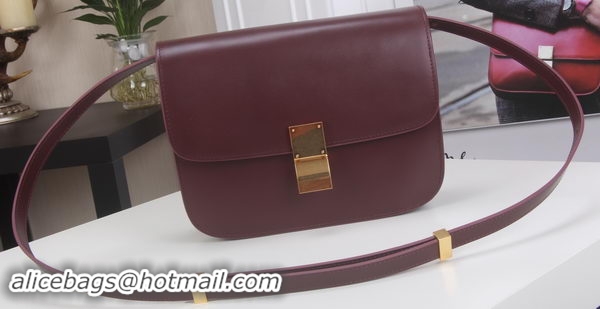 Pretty Style Celine Classic Box Flap Bag Calfskin Leather C3369 Burgundy