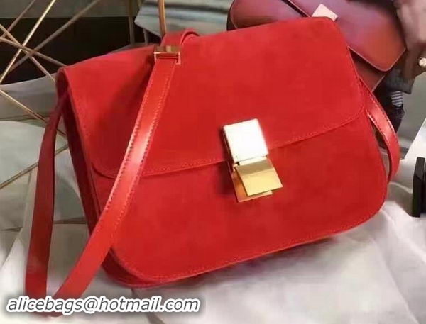 Famous Celine Classic Box Flap Bag Suede Leather C20445 Red