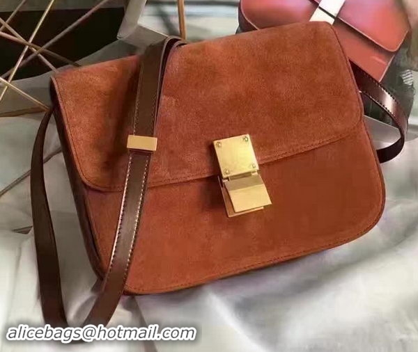 Famous Brand Celine Classic Box Flap Bag Suede Leather C20445 Brown