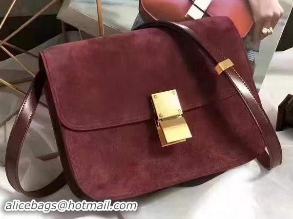 Sophisticated Celine Classic Box Flap Bag Suede Leather C20445 Wine