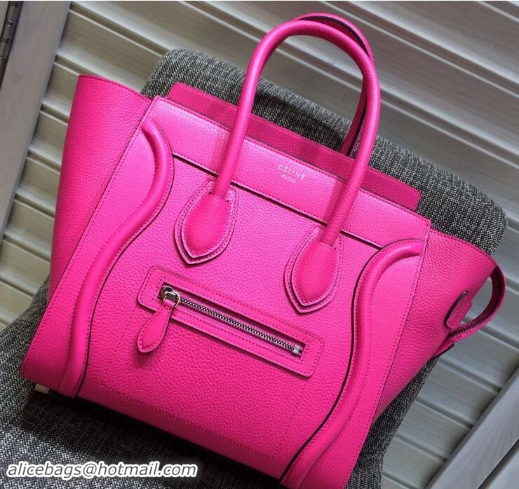 Top Design Celine Luggage Micro Tote Bag in Original Grained Leather 703096 Fushia